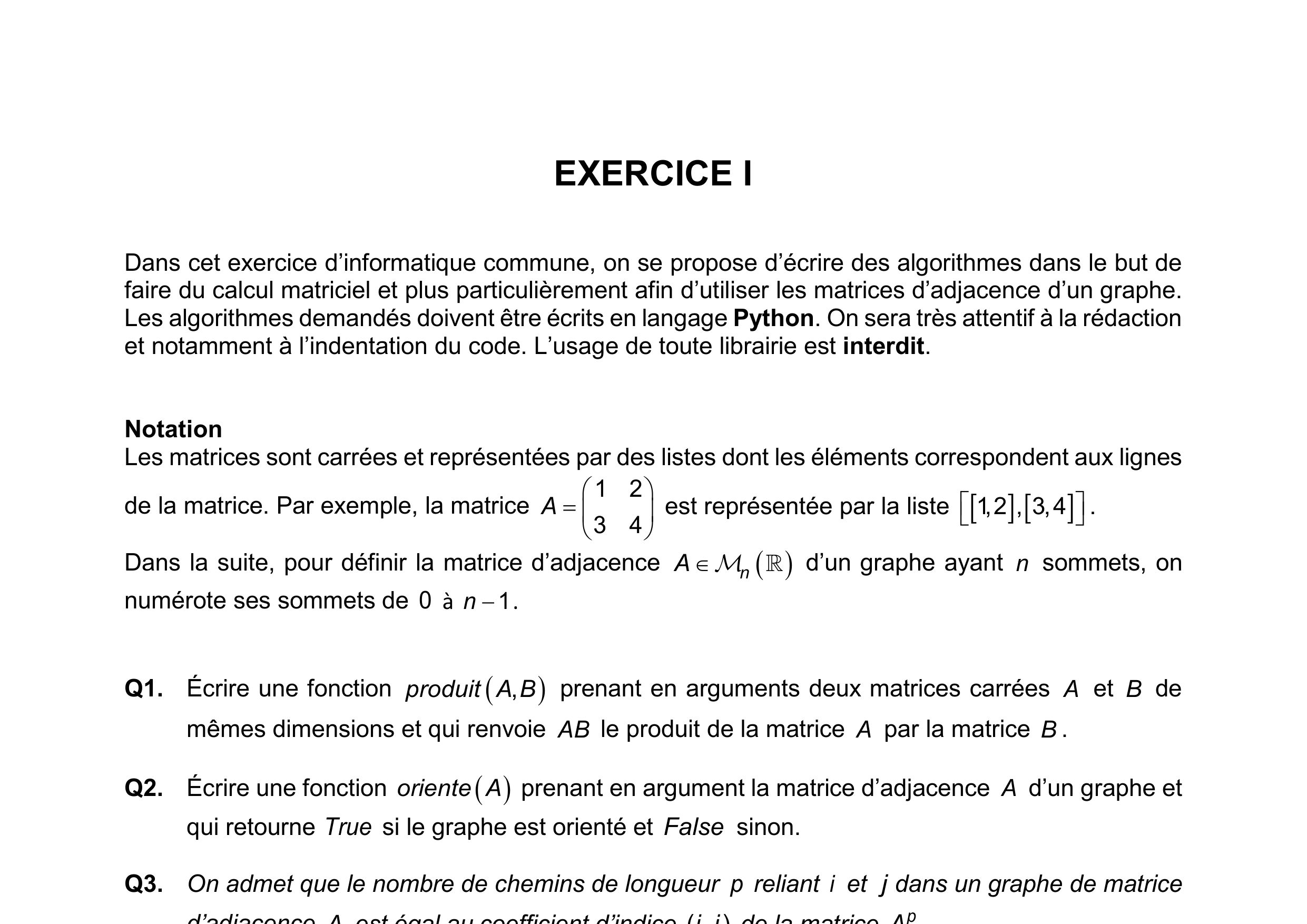 CCINP Maths 1 MP 2023