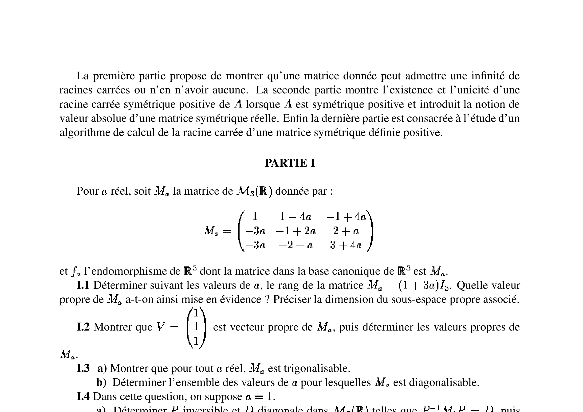 CCINP Maths 1 PC 2007