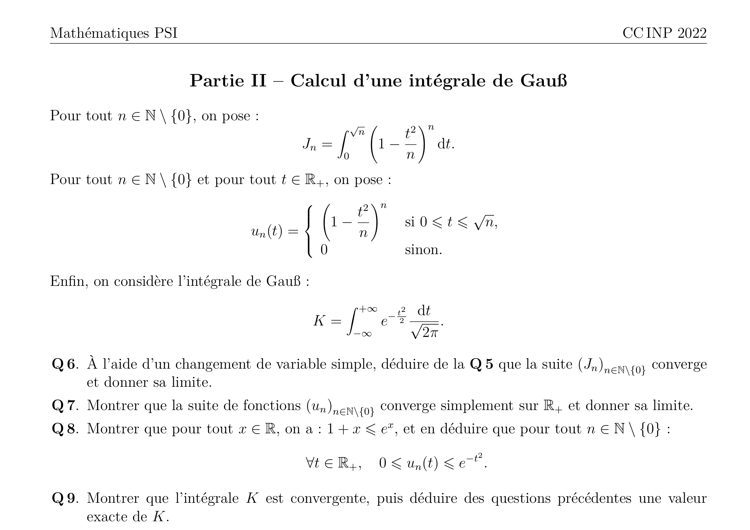 CCINP Maths 1 PSI 2022