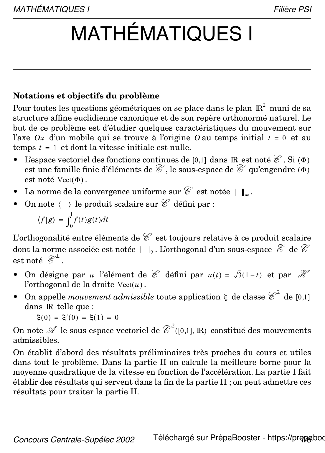 Énoncé Centrale 2002 PSI Maths 1 – page 1 Énoncé Centrale 2002 PSI Maths 1 – page 1