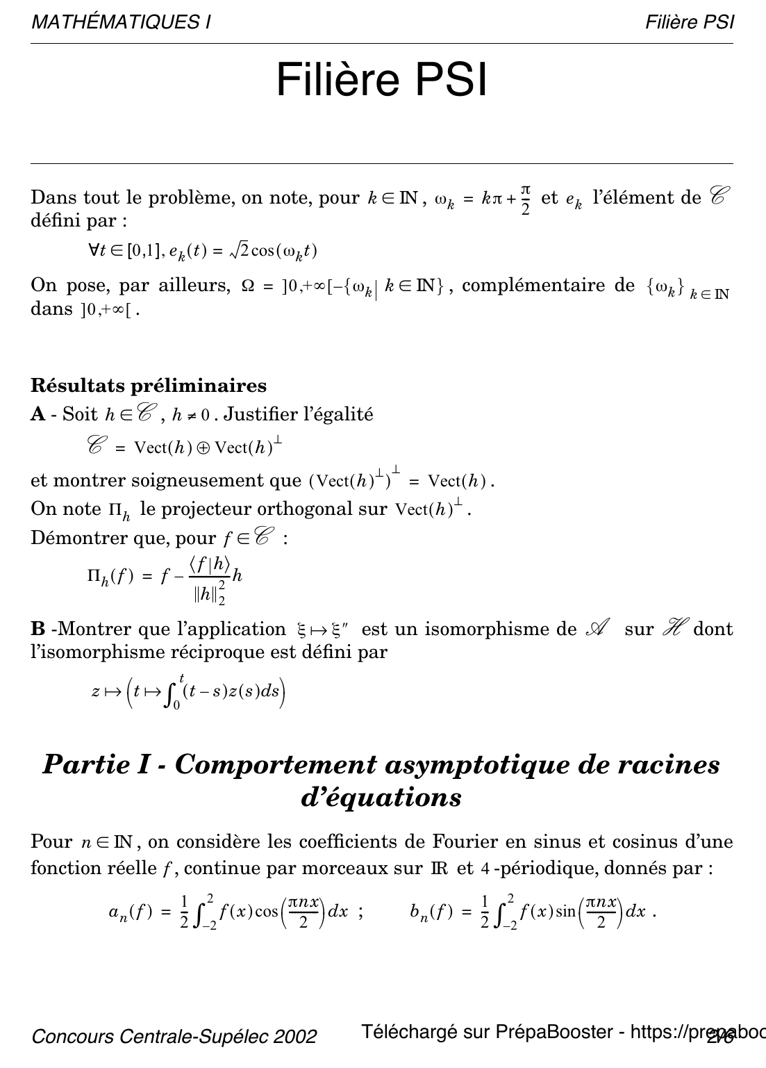 Énoncé Centrale 2002 PSI Maths 1 – page 2 Énoncé Centrale 2002 PSI Maths 1 – page 2