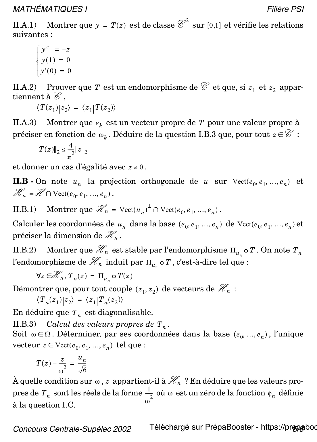 Énoncé Centrale 2002 PSI Maths 1 – page 5 Énoncé Centrale 2002 PSI Maths 1 – page 5