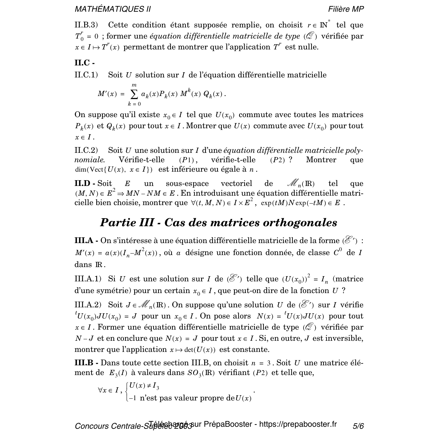 Énoncé Centrale 2003 MP Maths 2 – page 5 Énoncé Centrale 2003 MP Maths 2 – page 5