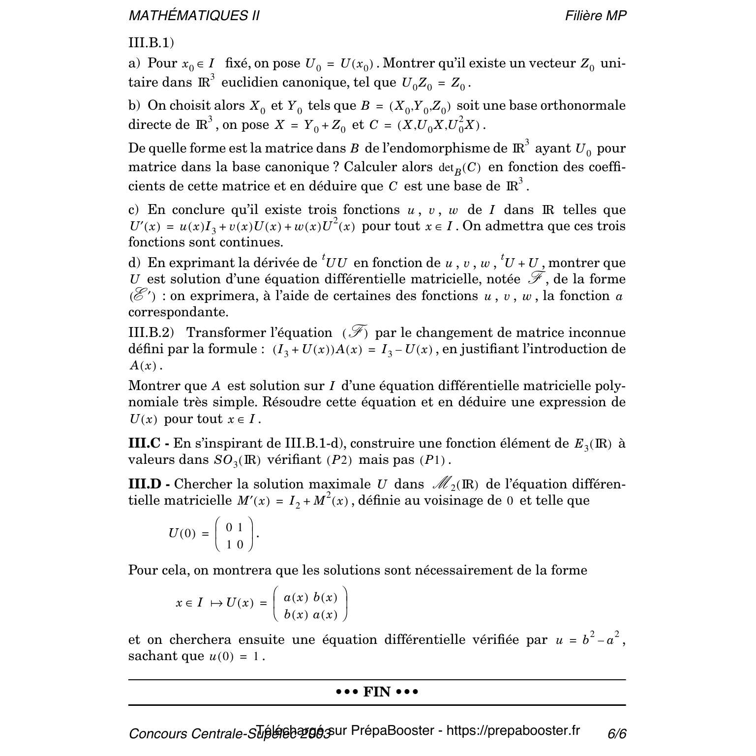 Énoncé Centrale 2003 MP Maths 2 – page 6 Énoncé Centrale 2003 MP Maths 2 – page 6