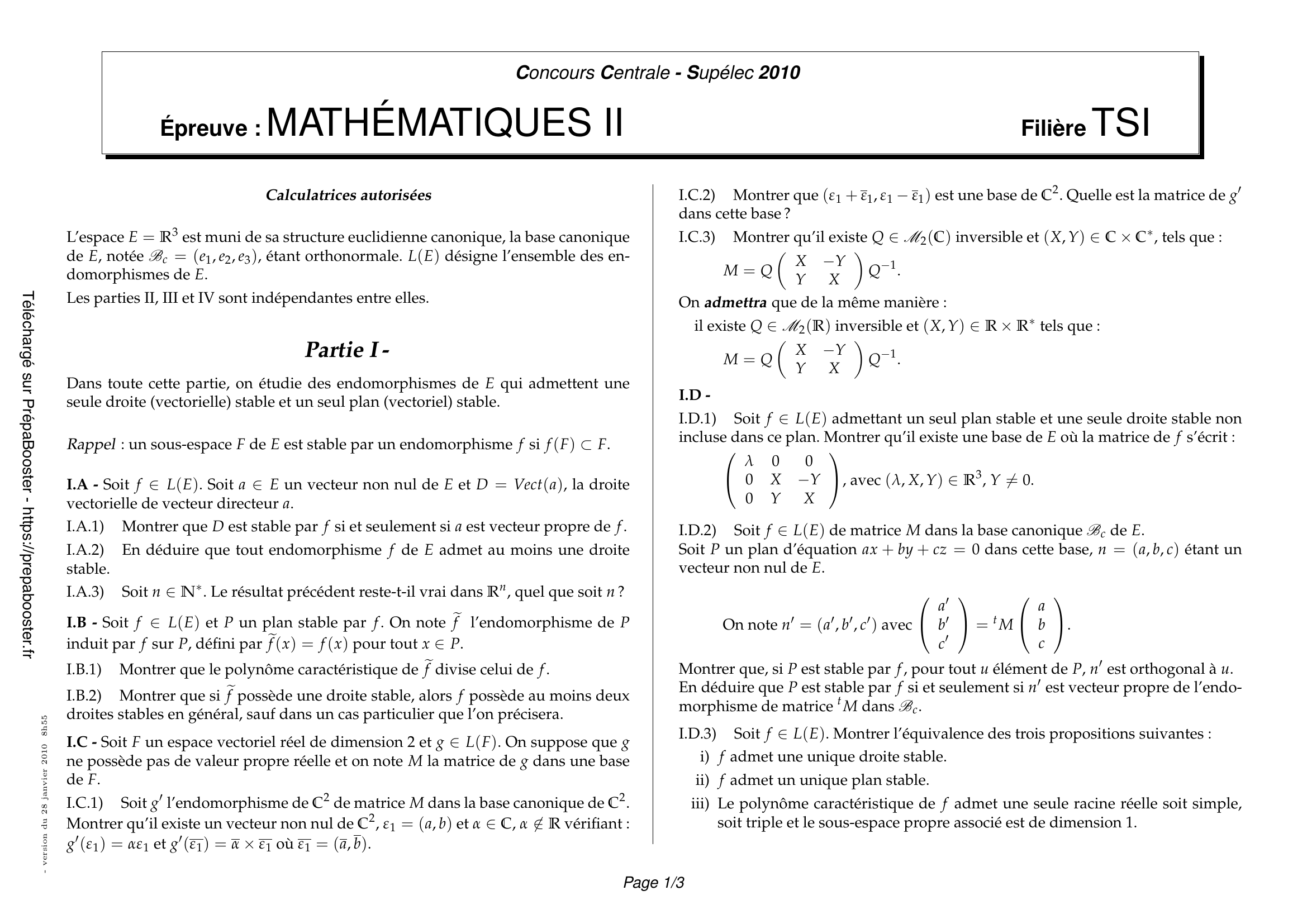 Énoncé Centrale 2010 TSI Maths 2 – page 1 Énoncé Centrale 2010 TSI Maths 2 – page 1