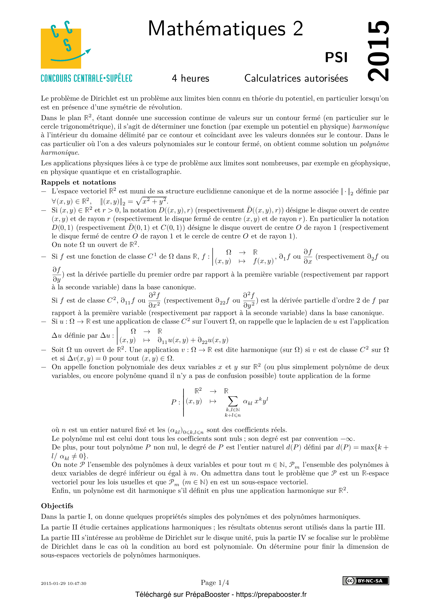 Énoncé Centrale 2015 PSI Maths 2 – page 1 Énoncé Centrale 2015 PSI Maths 2 – page 1
