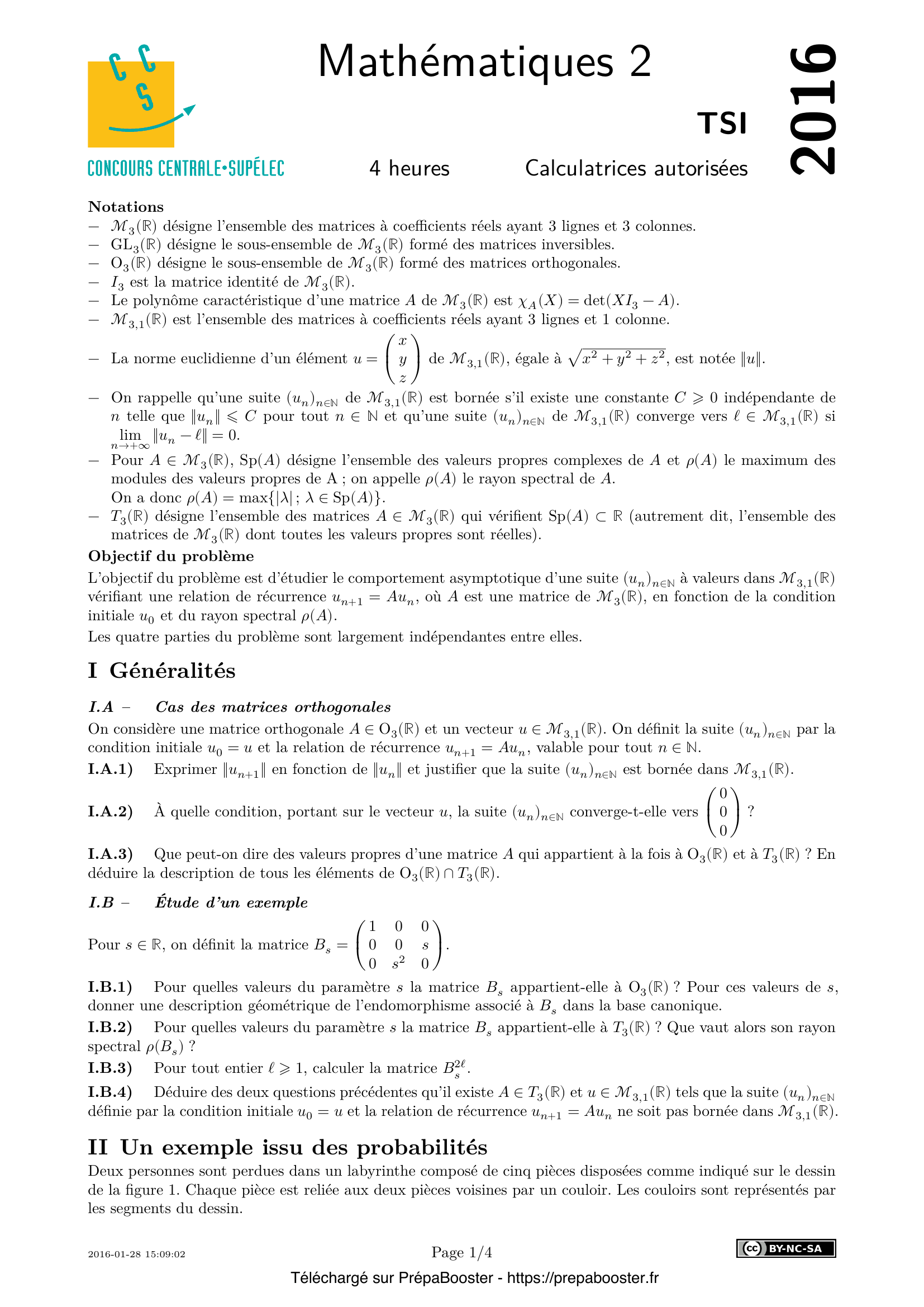 Énoncé Centrale 2016 TSI Maths 2 – page 1 Énoncé Centrale 2016 TSI Maths 2 – page 1