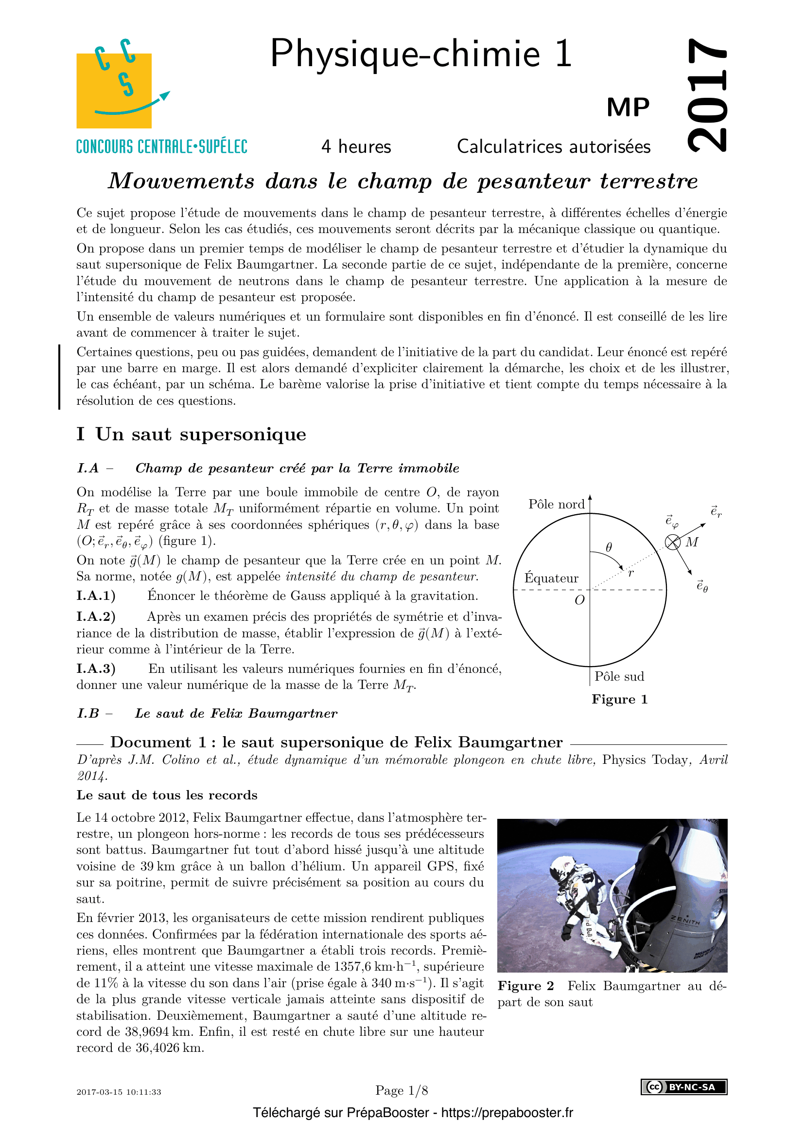 Énoncé Centrale 2017 MP Physique 1 – page 1 Énoncé Centrale 2017 MP Physique 1 – page 1