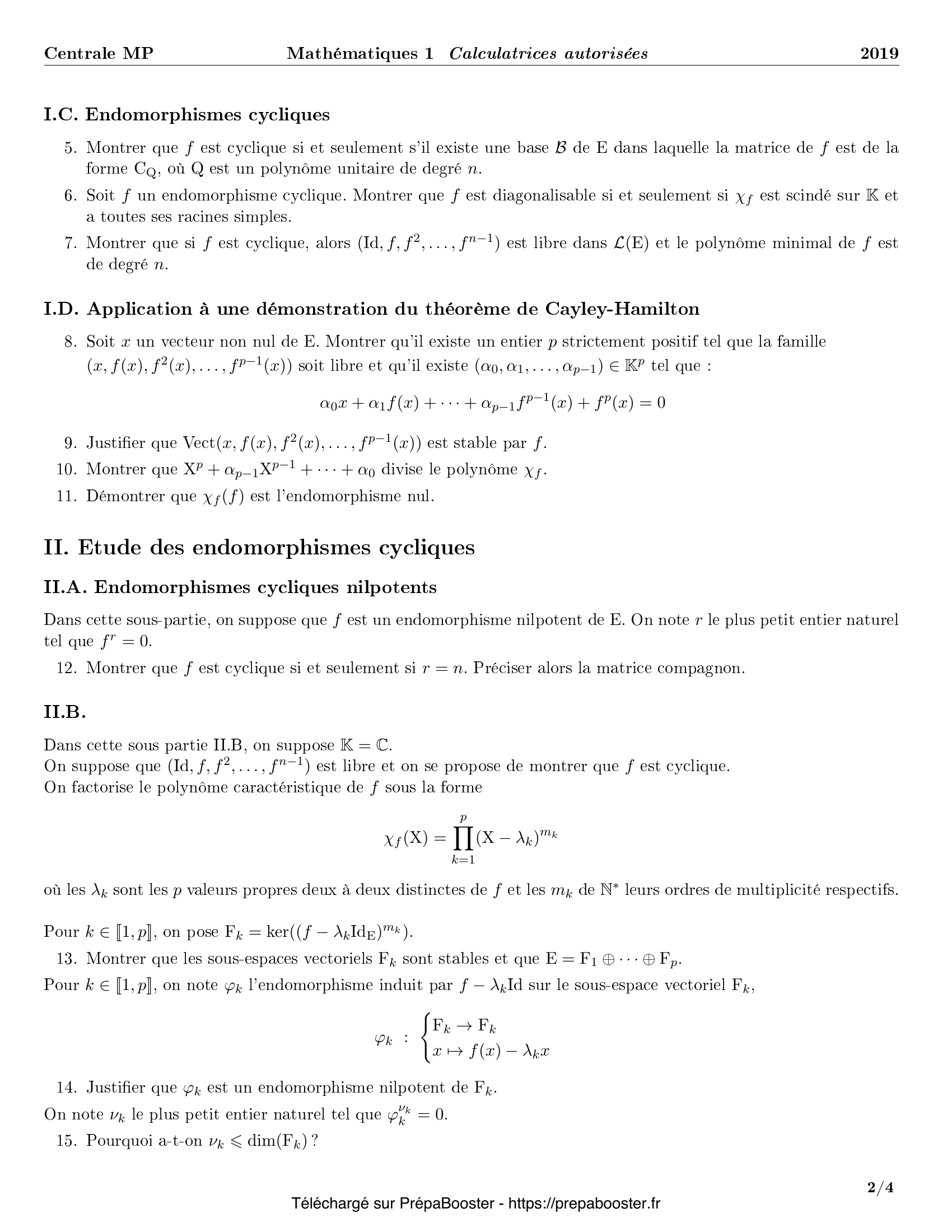 Énoncé Centrale 2019 MP Maths 1 – page 2 Énoncé Centrale 2019 MP Maths 1 – page 2