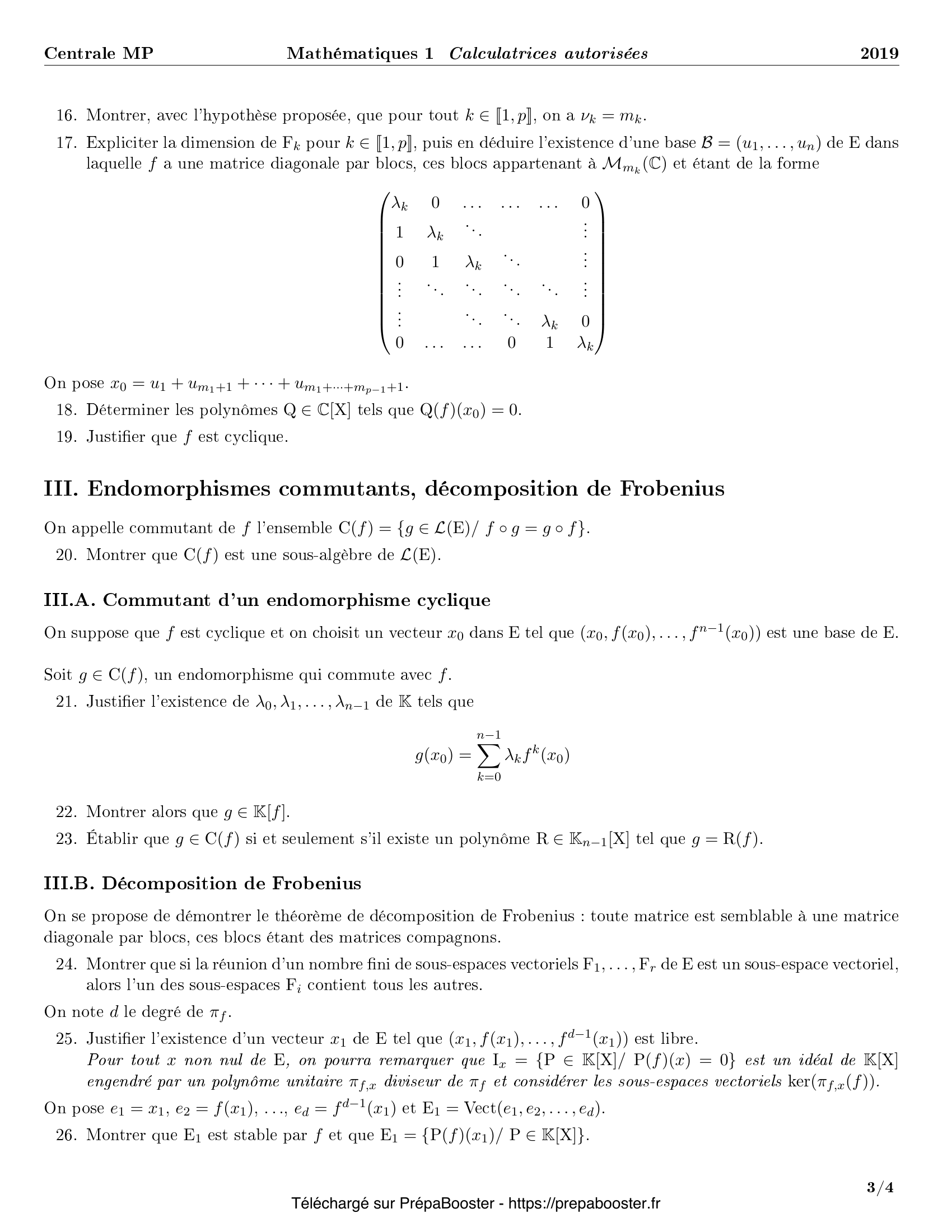 Énoncé Centrale 2019 MP Maths 1 – page 3 Énoncé Centrale 2019 MP Maths 1 – page 3