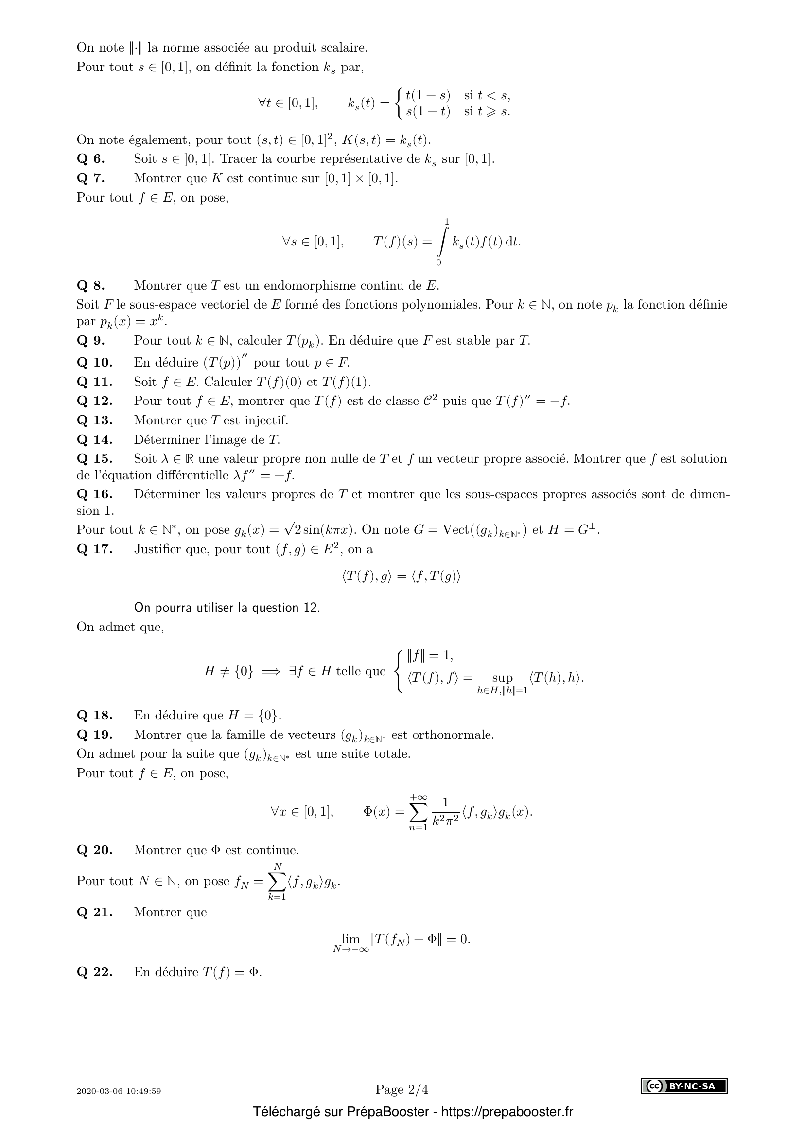Énoncé Centrale 2020 MP Maths 2 – page 2 Énoncé Centrale 2020 MP Maths 2 – page 2