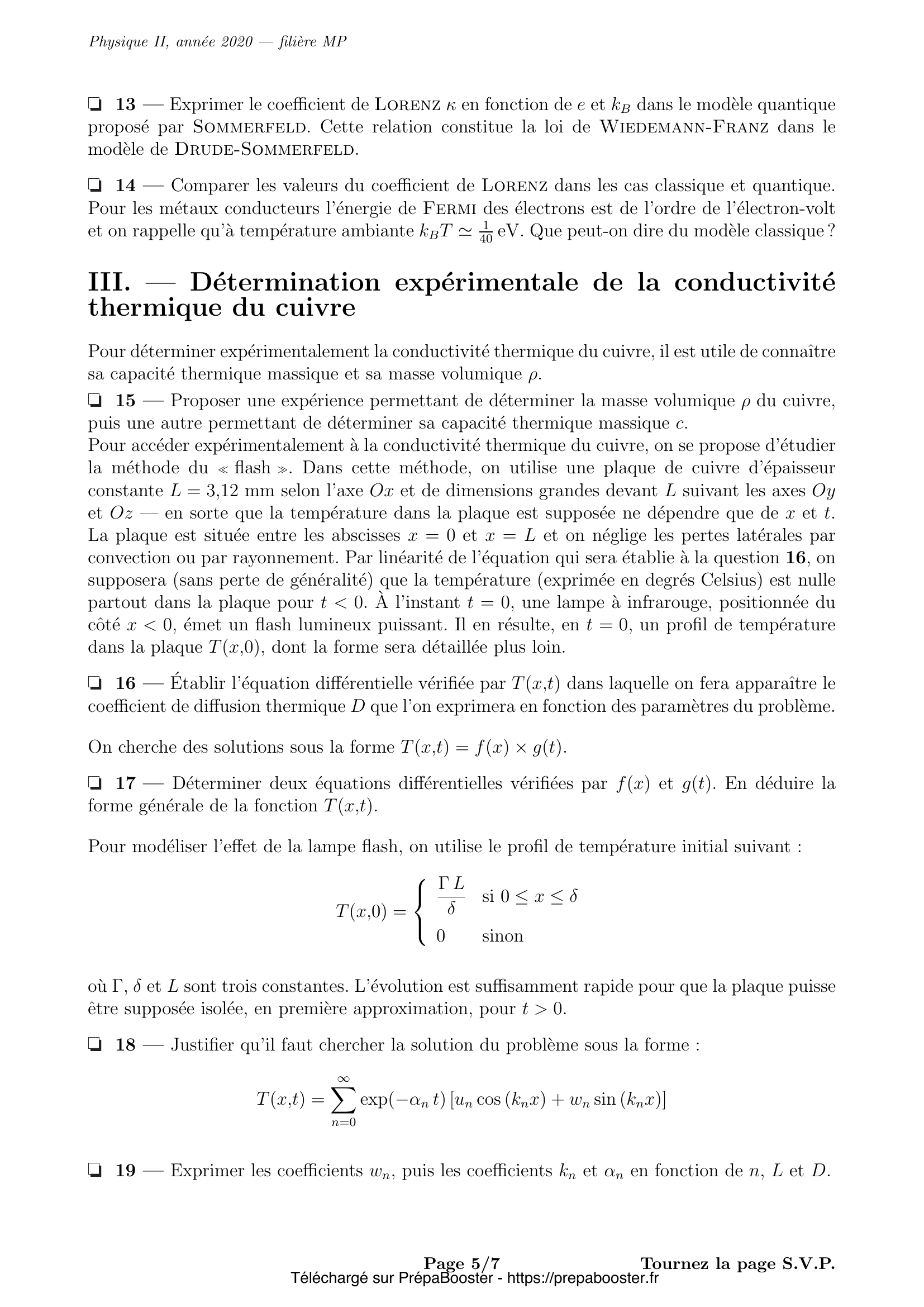 Énoncé Mines Ponts 2020 MP Physique 2 – page 6 Énoncé Mines Ponts 2020 MP Physique 2 – page 6