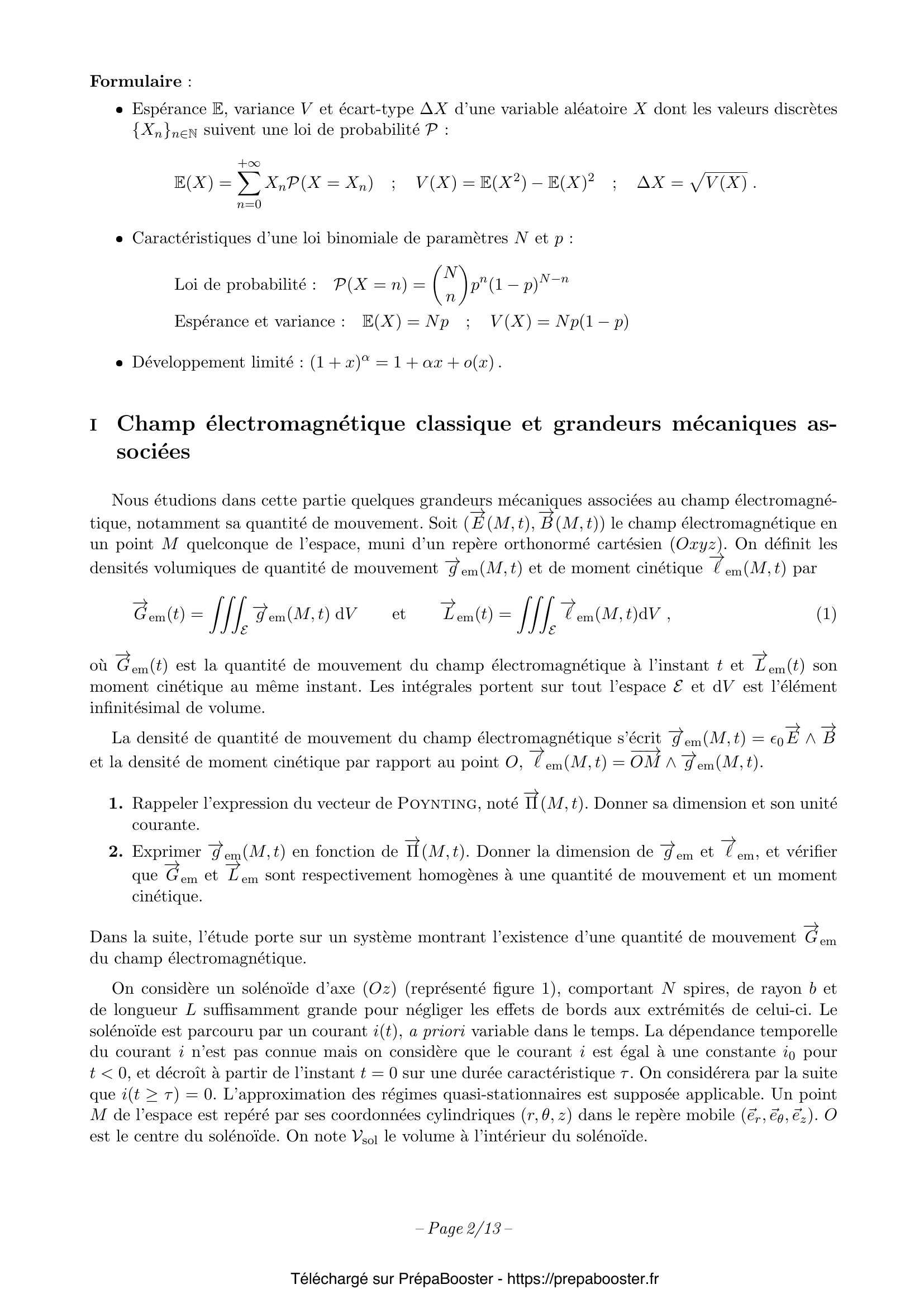 Énoncé XENS 2024 MP Physique 1 – page 3 Énoncé XENS 2024 MP Physique 1 – page 3