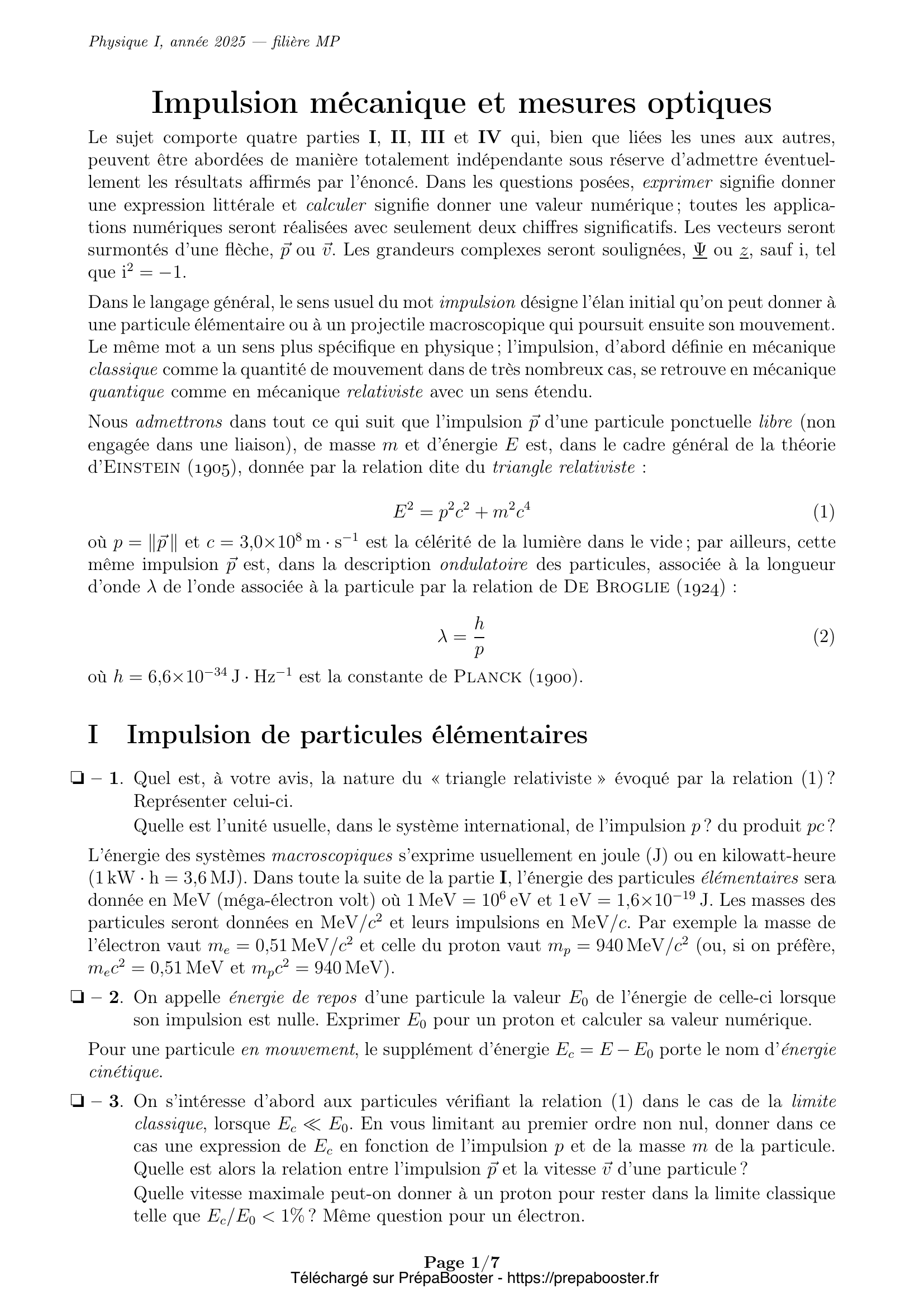 Énoncé Mines Ponts 2025 MP Physique 1 – page 2 Énoncé Mines Ponts 2025 MP Physique 1 – page 2