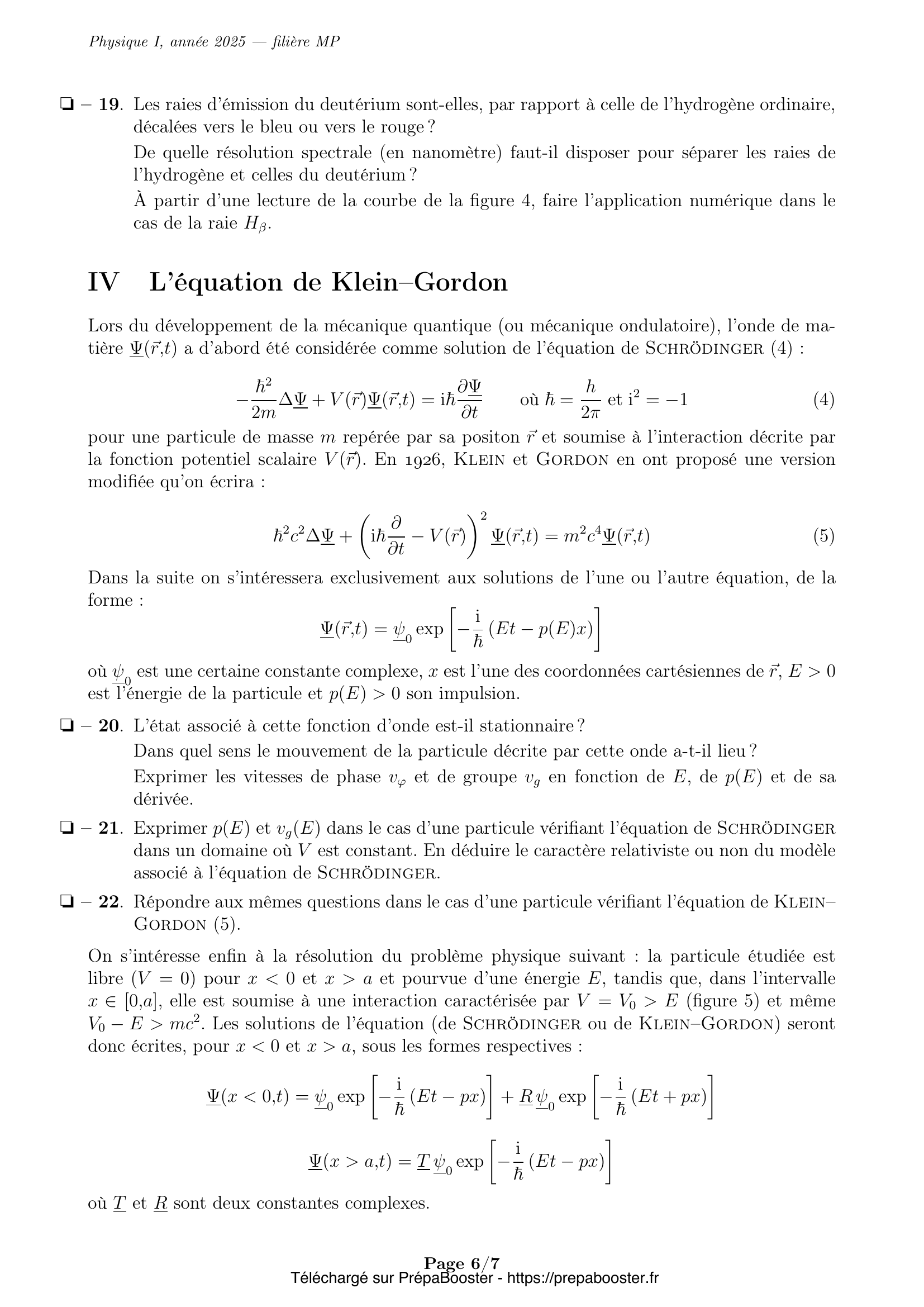 Énoncé Mines Ponts 2025 MP Physique 1 – page 7 Énoncé Mines Ponts 2025 MP Physique 1 – page 7