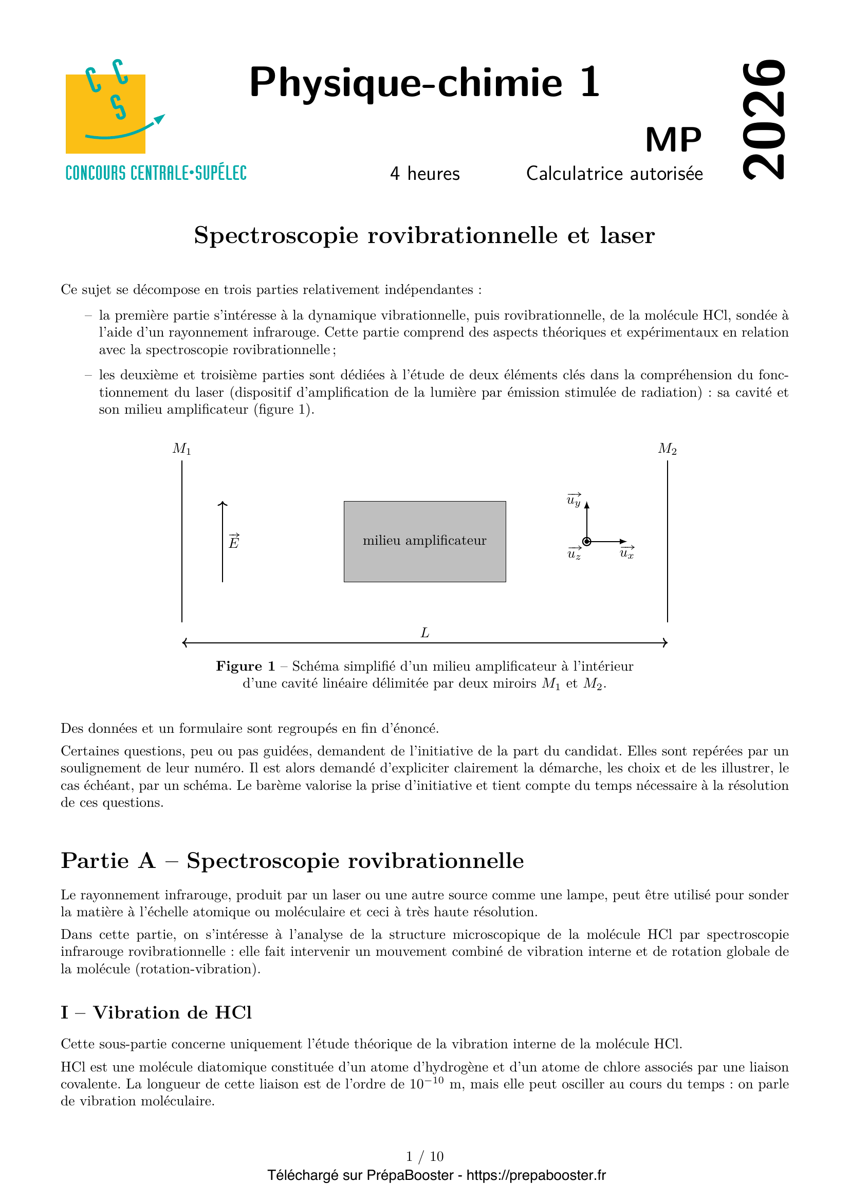 Énoncé Centrale 2026 MP Physique 1 – page 1 Énoncé Centrale 2026 MP Physique 1 – page 1