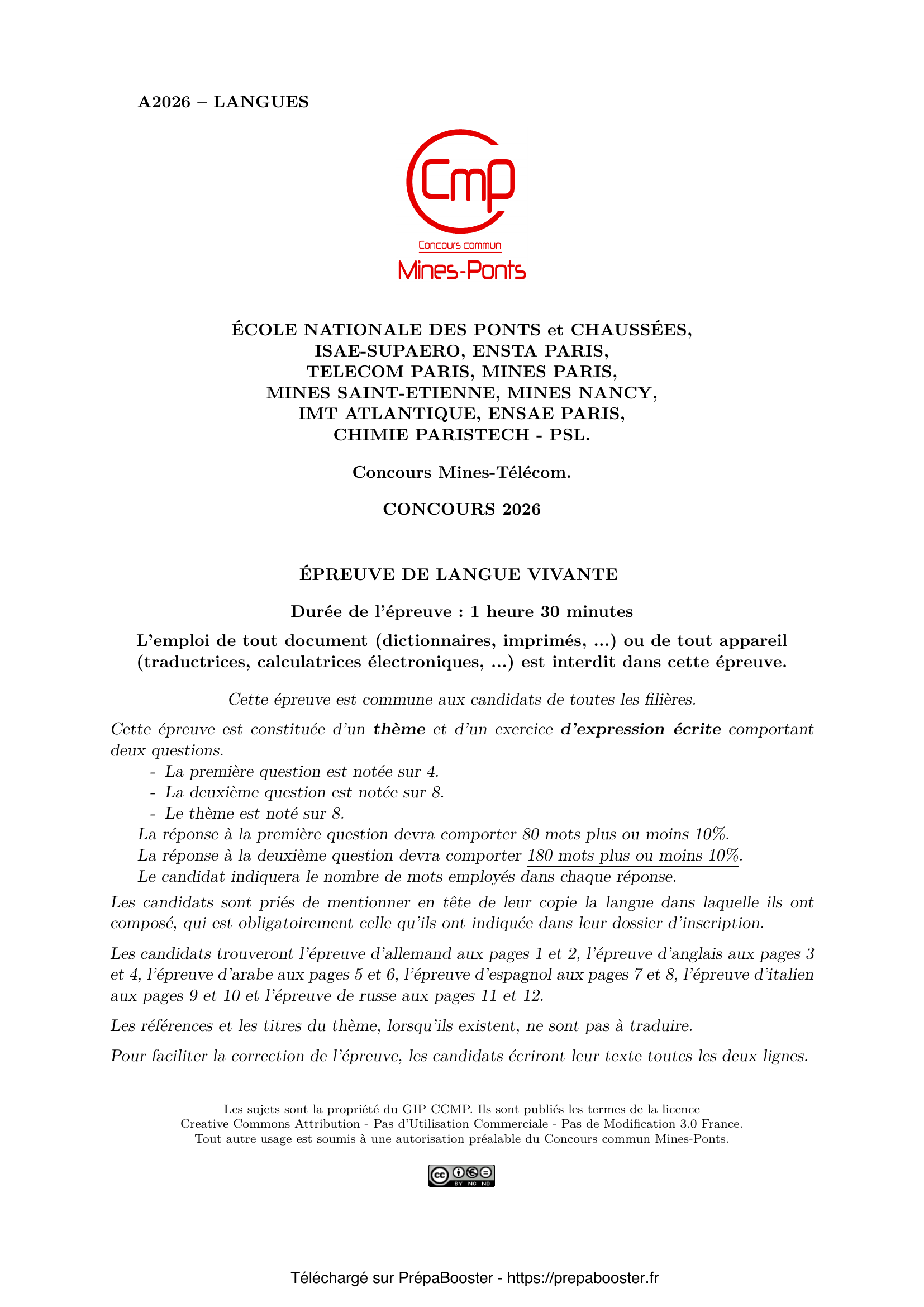 Énoncé Mines Ponts 2026 MP langues-1 – page 1 Énoncé Mines Ponts 2026 MP langues-1 – page 1