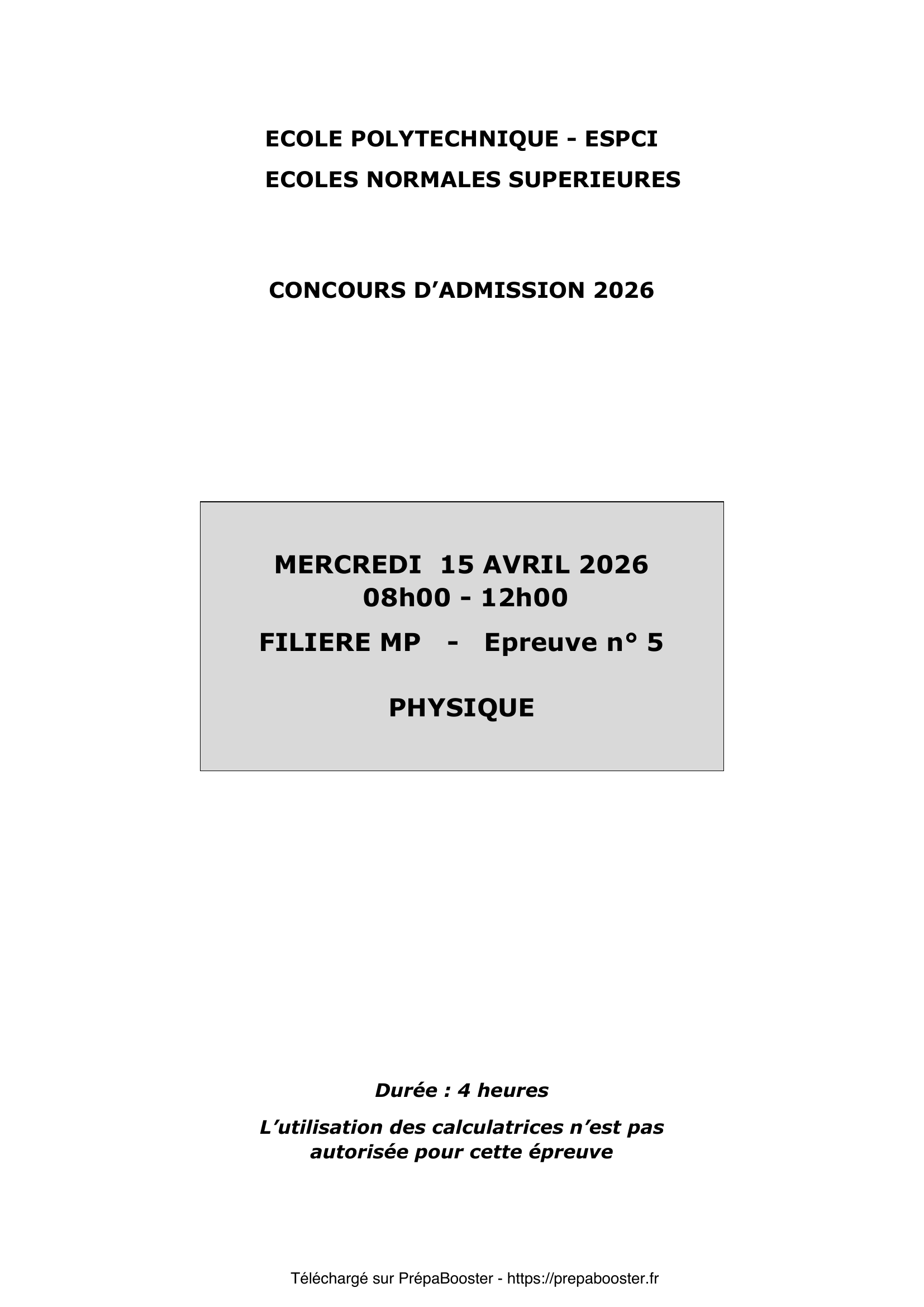 Énoncé XENS 2026 MP Physique 1 – page 1 Énoncé XENS 2026 MP Physique 1 – page 1